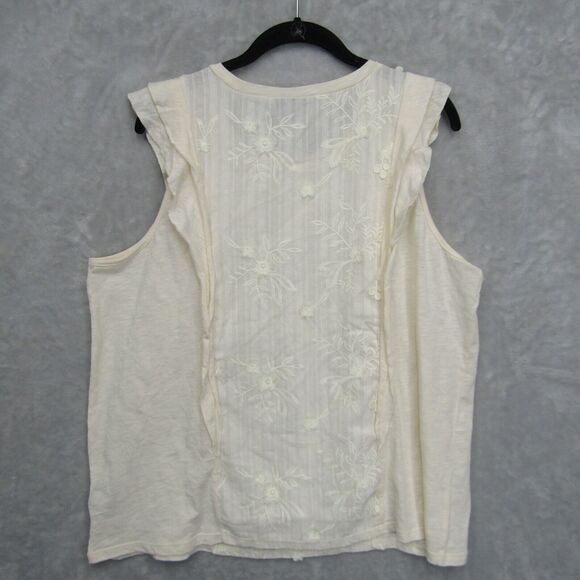 Torrid Cream Cotton Tank Ruffle Sleeve Embroidery Front Plus Size 1X Crew Neck - Picture 8 of 14